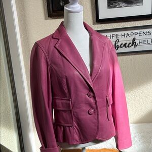 Women's Pink cropped Leather Jacket